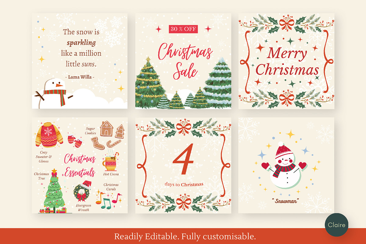 84 Christmas Instagram Creator Kit, a Social Media Template by Clairee Design Studio (Photo 2 of 7)