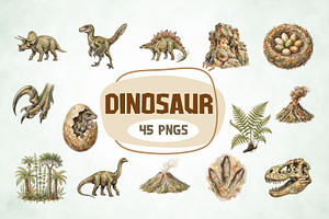 Dinosaur Watercolor Clipart PNG, a Decorative Illustration by Arslan