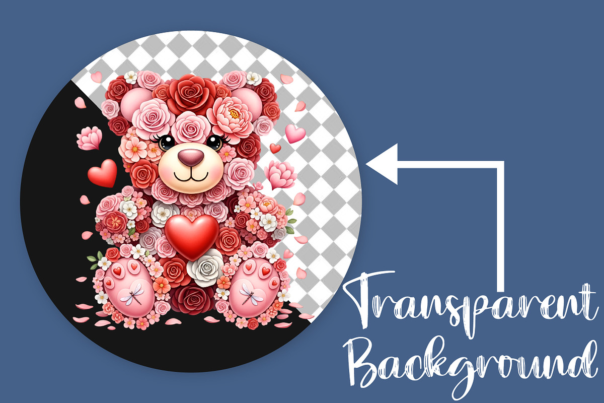 Pink Floral Valentine's Day Bear Png, an Illustration by Canvas Craft (Photo 2 of 6)