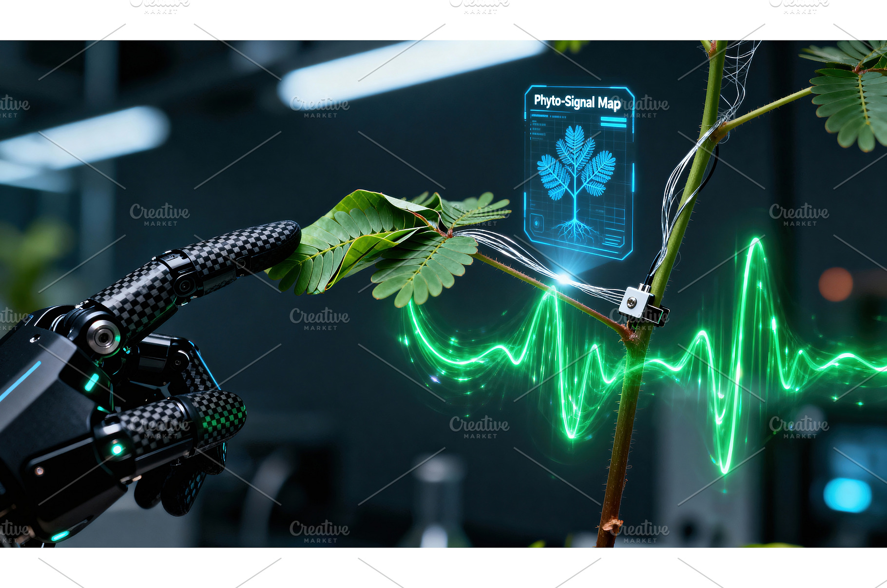 Robotic hand scanning plant with, a Technology Photo by tilialucida