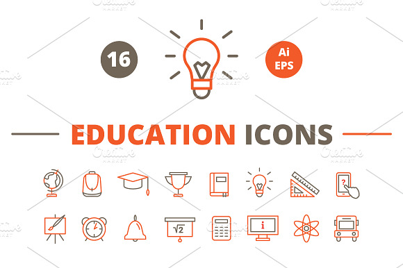16 Line Icons. Education.