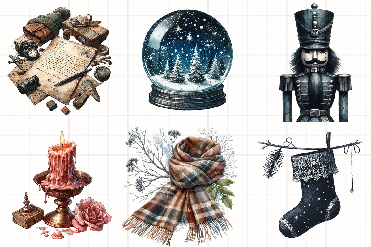 Watercolor Moody Christmas Clipart, an Illustration by CrexoraLab (Photo 4 of 5)