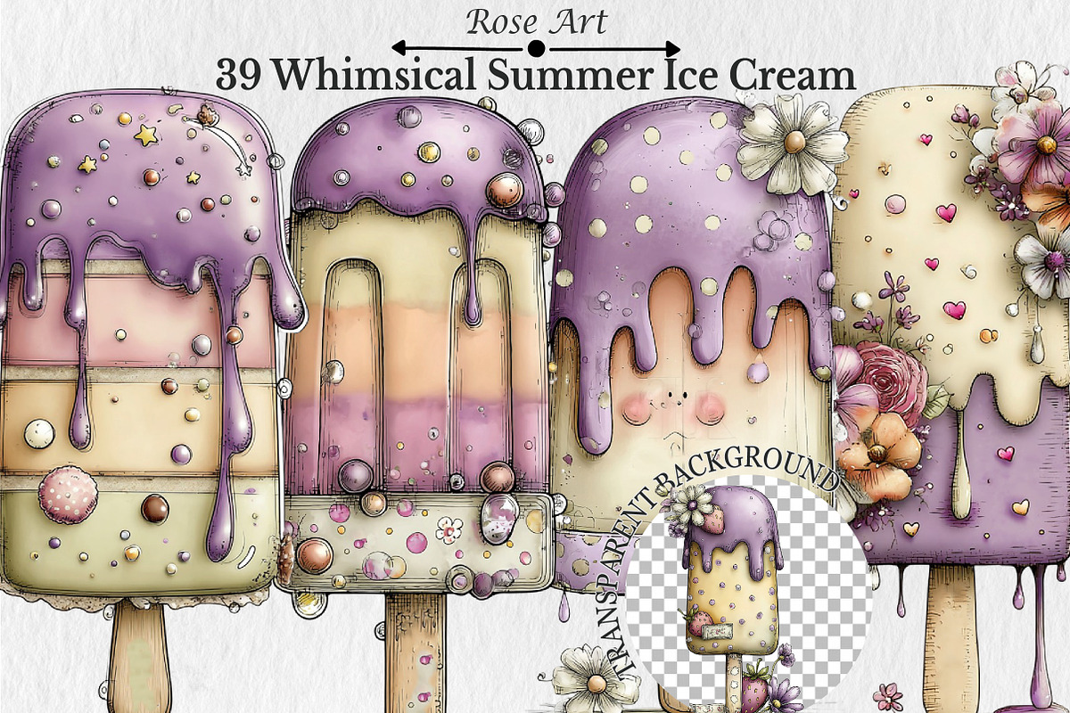 Whimsical Summer Ice Cream Clipart, a Seasonal Illustration by Rose Art (Photo 1 of 6)