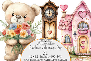 Watercolor Rainbow Valentines Day, a Seasonal Illustration by Design Market