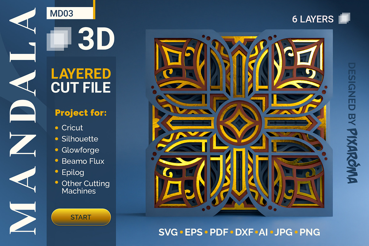 Mandala MD03 3D Layered SVG Cut File, an Illustration by pixaroma