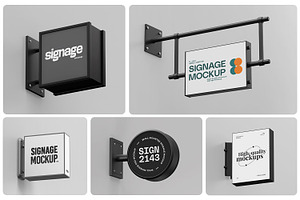 Wall Mounted Signboard Mockup Set, an Advertising Mockup by RamStudio2