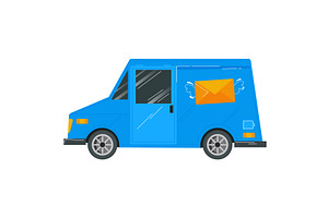 Blue delivery van with flying