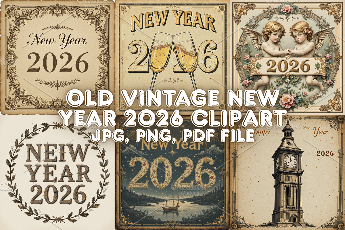 Old Vintage New Year 2026 Clipart, a Seasonal Illustration by Creative design (Photo 1 of 7)