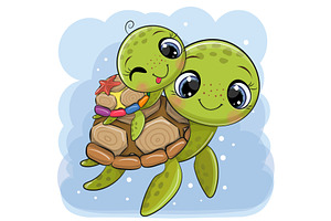 Cartoon Water Turtles Father And Son