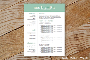 Resume Template Blue Green - MS Word