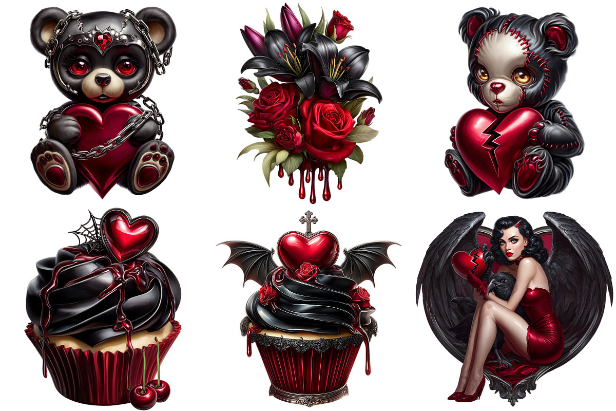 Gothic Valentine Clipart Set, an Illustration by Craft Nest (Photo 5 of 8)