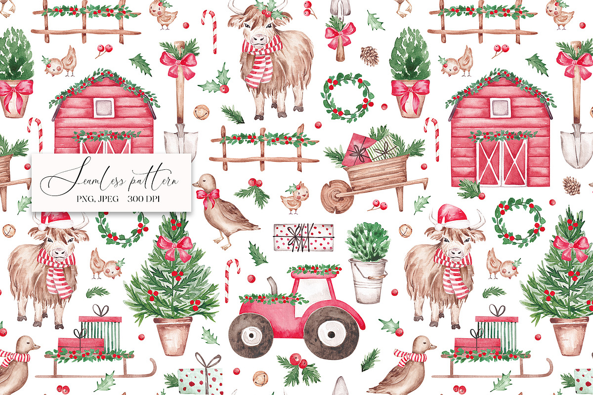Christmas Farm seamless pattern, a Pattern Graphic by SirenaArt (Photo 3 of 13)