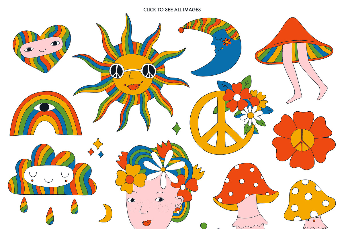 Retro psychedelic vector set., an Object Graphic by anna khramtsova (Photo 3 of 14)