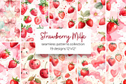 Strawberry Milk Seamless Patterns, a Pattern Graphic by Anna Design Studio (Thumbnail 1 of 6)