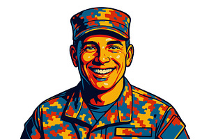 Smiling Male Soldier Colorful, an Illustration by AlexArt