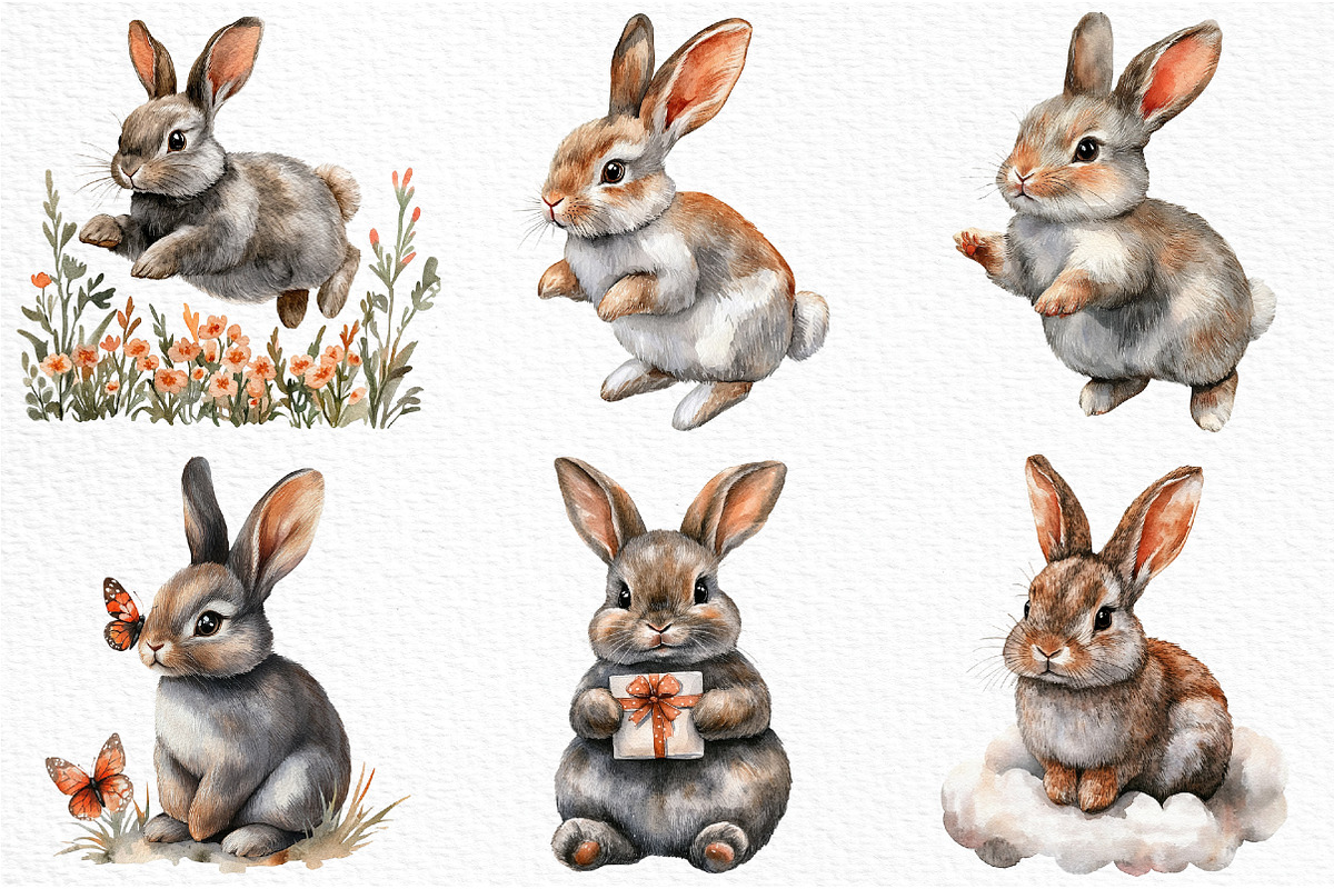 Watercolor Rabbits Clipart, an Illustration by Craft Nest (Photo 8 of 9)