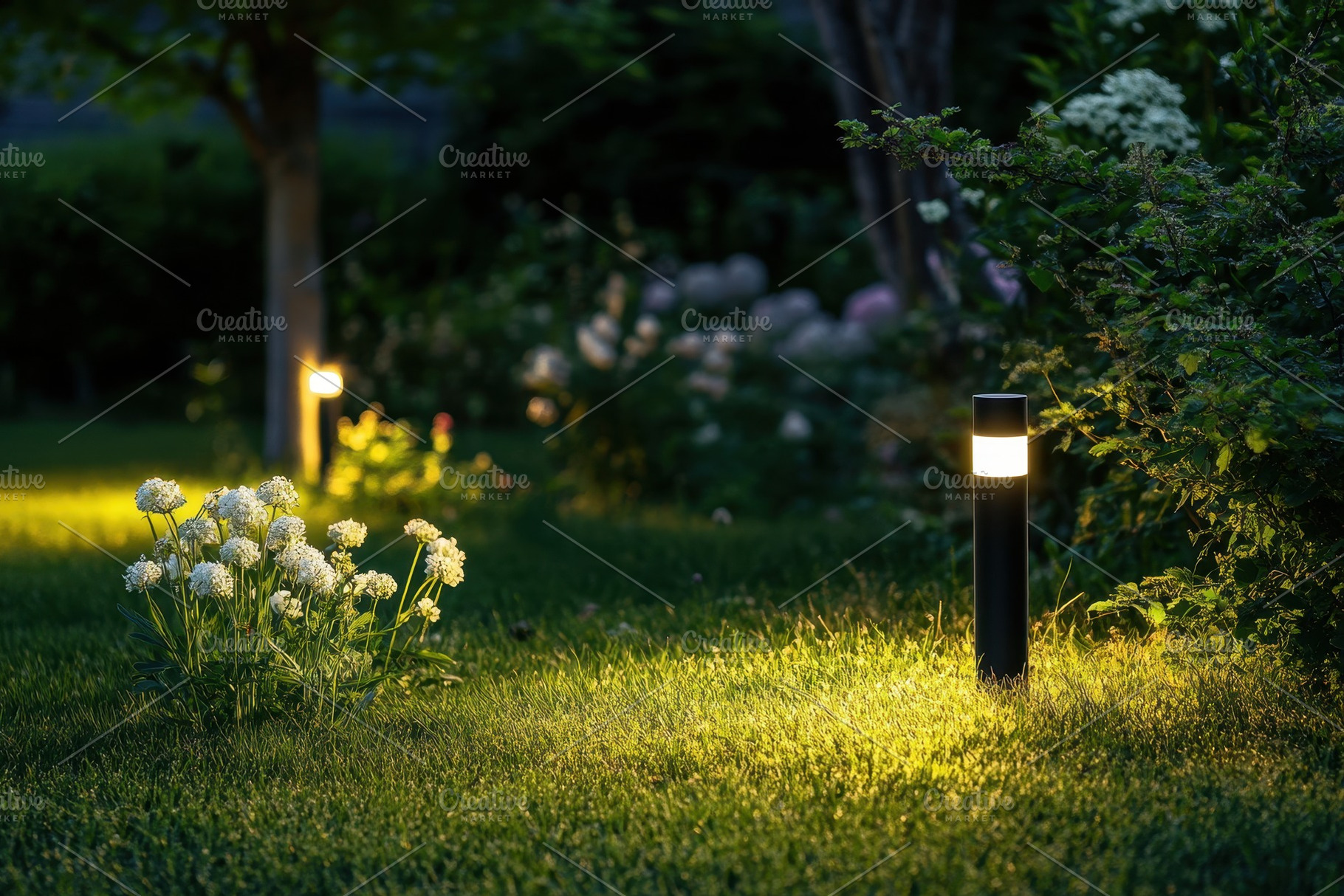 Delicate white flowers bloom beside, a Photo by Pavel_design