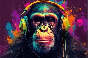Monkey headphones color. Generate Ai, an Arts & Entertainment Photo by Ylivdesign