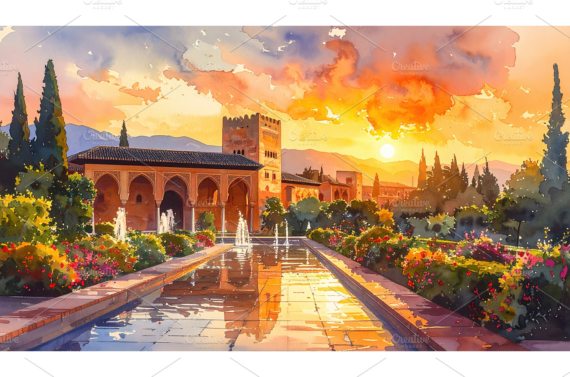 Moorish palace garden with fountains, an Architecture Photo by Igor Tichonow