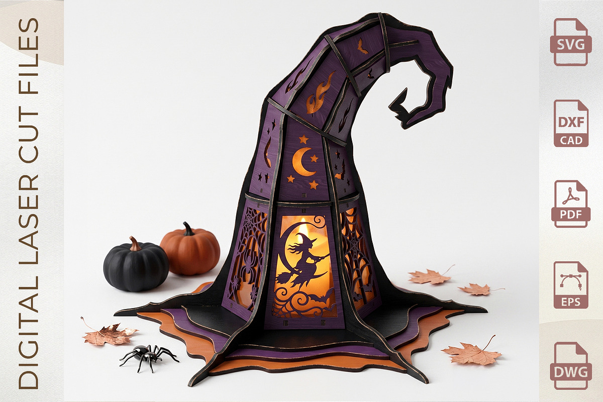 Halloween Witch Hat Lantern Cut File, an Object Graphic by WoodoraCut (Photo 1 of 9)