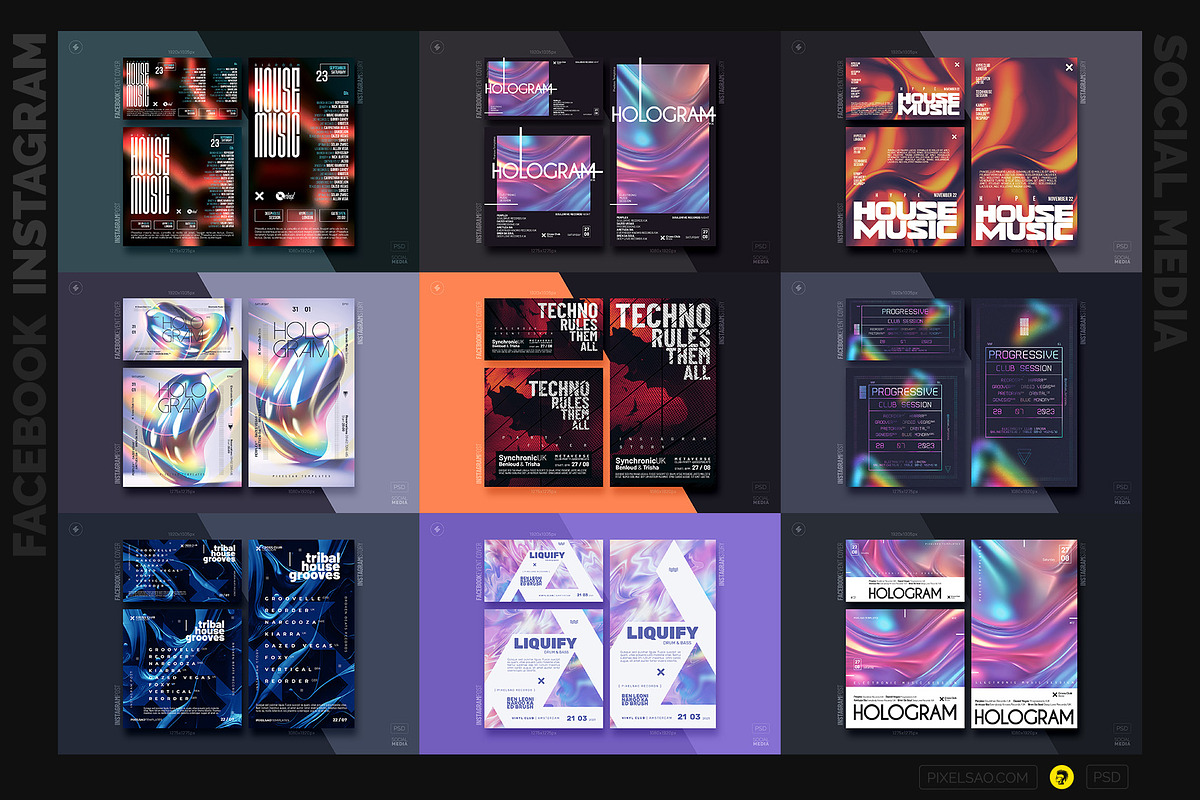 Club Party Social Media Kits Bundle, a Social Media Template by pixelsao (Photo 2 of 4)