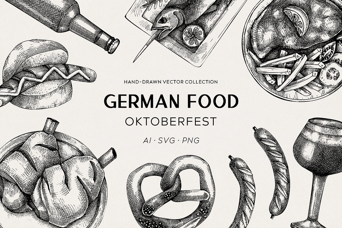 Oktoberfest German Food Vectors, a Food Illustration by Yevheniia (Photo 1 of 13)