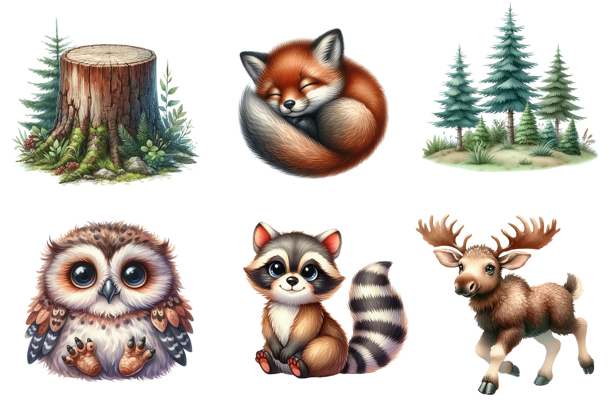 Cute Woodland Animal Clipart, an Illustration by CreationArt (Photo 3 of 5)