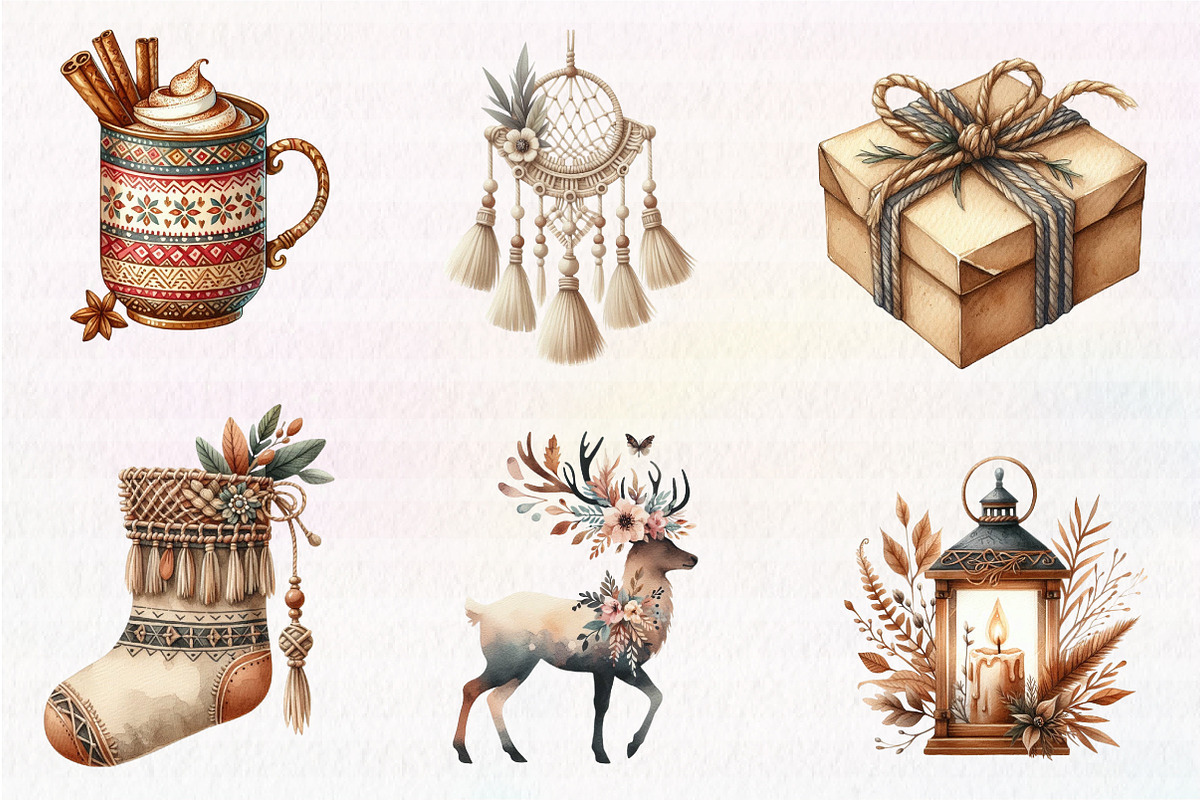 Boho Christmas Clipart Bundle, an Illustration by CreationArt (Photo 7 of 7)