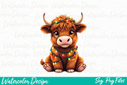 Cute Highland Cow with Christmas, an Illustration by Watercolor design (Thumbnail 1 of 3)