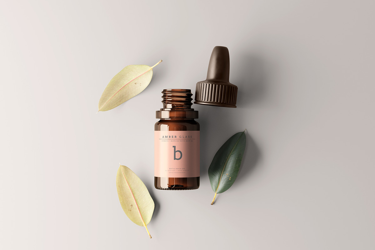Amber Glass Dropper Bottle Mockups, a Cups & Container Mockup by pmvch (Photo 17 of 20)