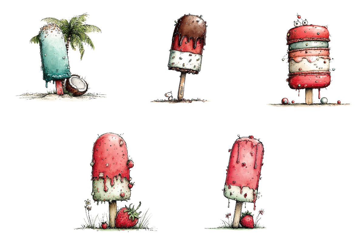Whimsical Summer Ice Cream Clipart, an Illustration by CreationArt (Photo 6 of 6)