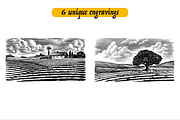 6 Rustic Landscape engravings, a Food Illustration by Arthur Balitskiy (Thumbnail 2 of 4)