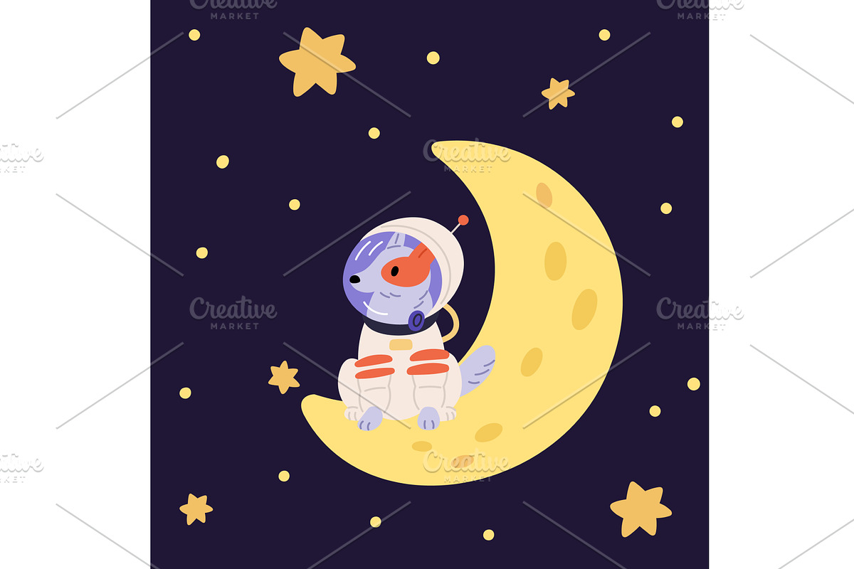 Cute dog astronaut in spacesuit, an Animal Illustration by Vectorbuum