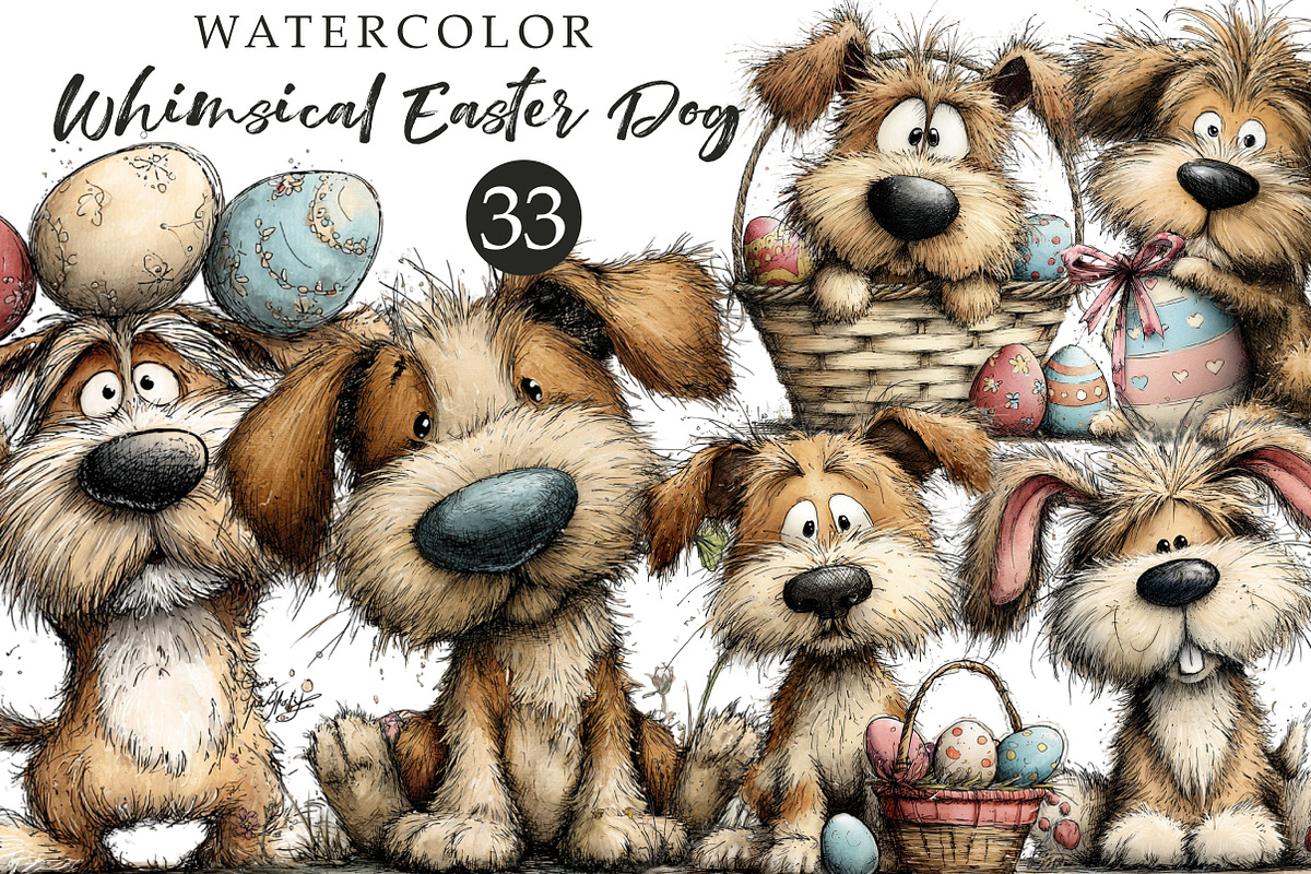 Whimsical Easter Dog Clipart, an Illustration by OK Design (Photo 1 of 6)