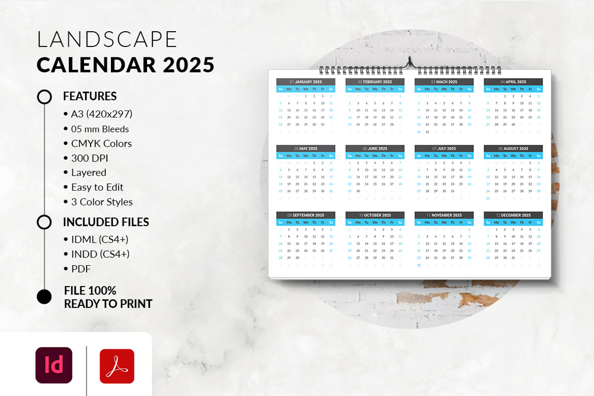 Landscape Calendar 2025, a Stationery Template by MstArtwork (Photo 6 of 7)