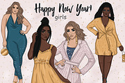 Happy New Year Gold Girls Clipart, a Person Illustration by GlamArtZhanna (Thumbnail 1 of 5)