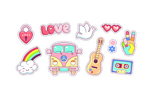 Hippie Style Icons And Stickers