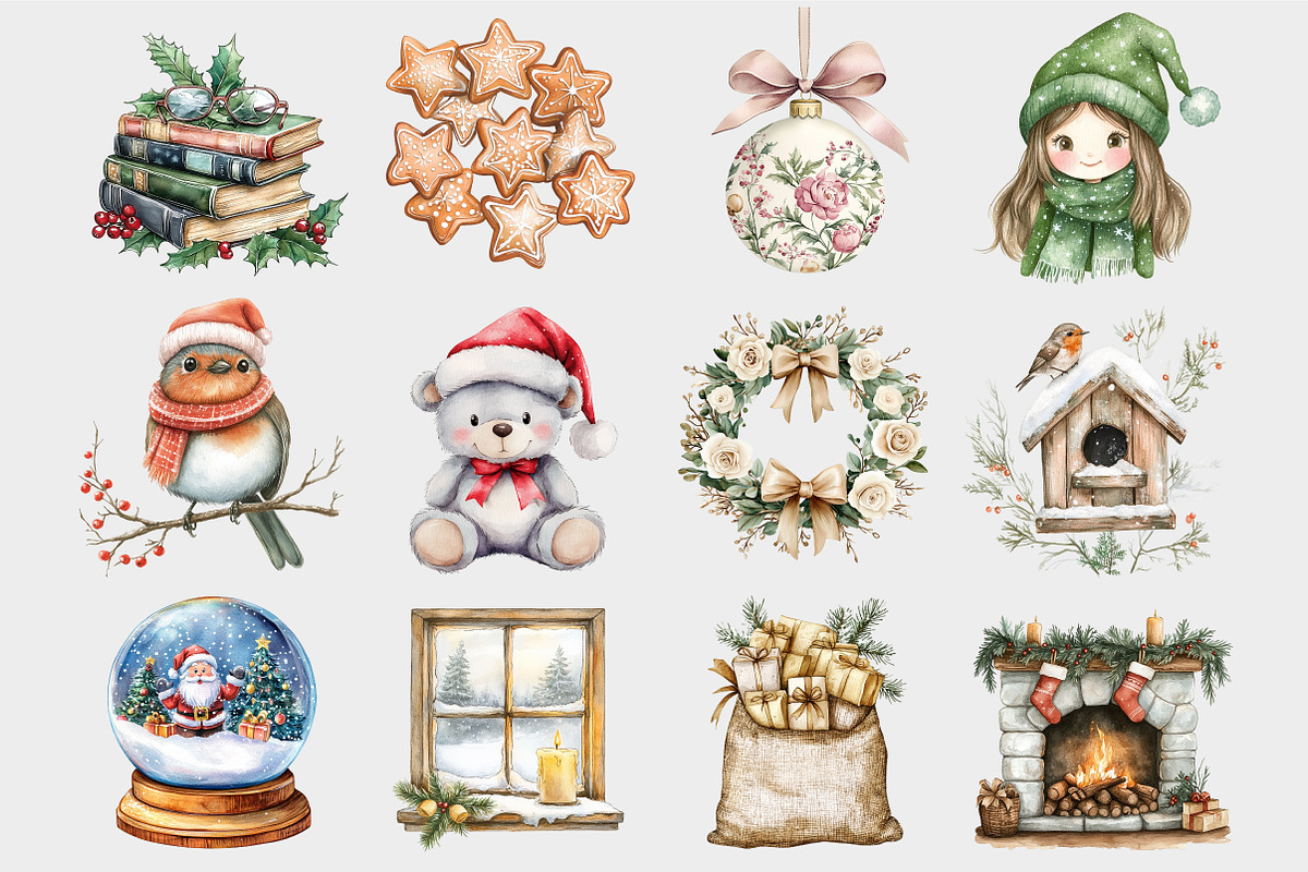 Watercolor Neutral Christmas Clipart, a Seasonal Illustration by Design Market (Photo 5 of 5)
