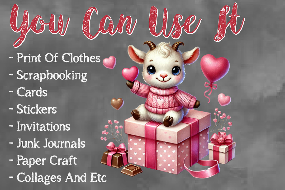 Valentine Cute Goat Clipart Bundle, a Seasonal Illustration by Craft Nest (Photo 5 of 5)