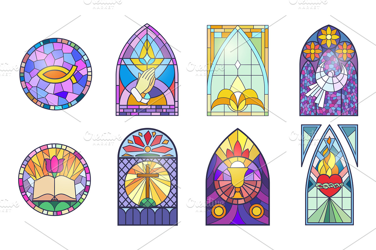 Mosaic windows of church set, an Illustration by Lemberg Vector