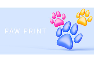3d paw print cartoon banner. Cute, an Animal 3D Model by Marozhkastudio
