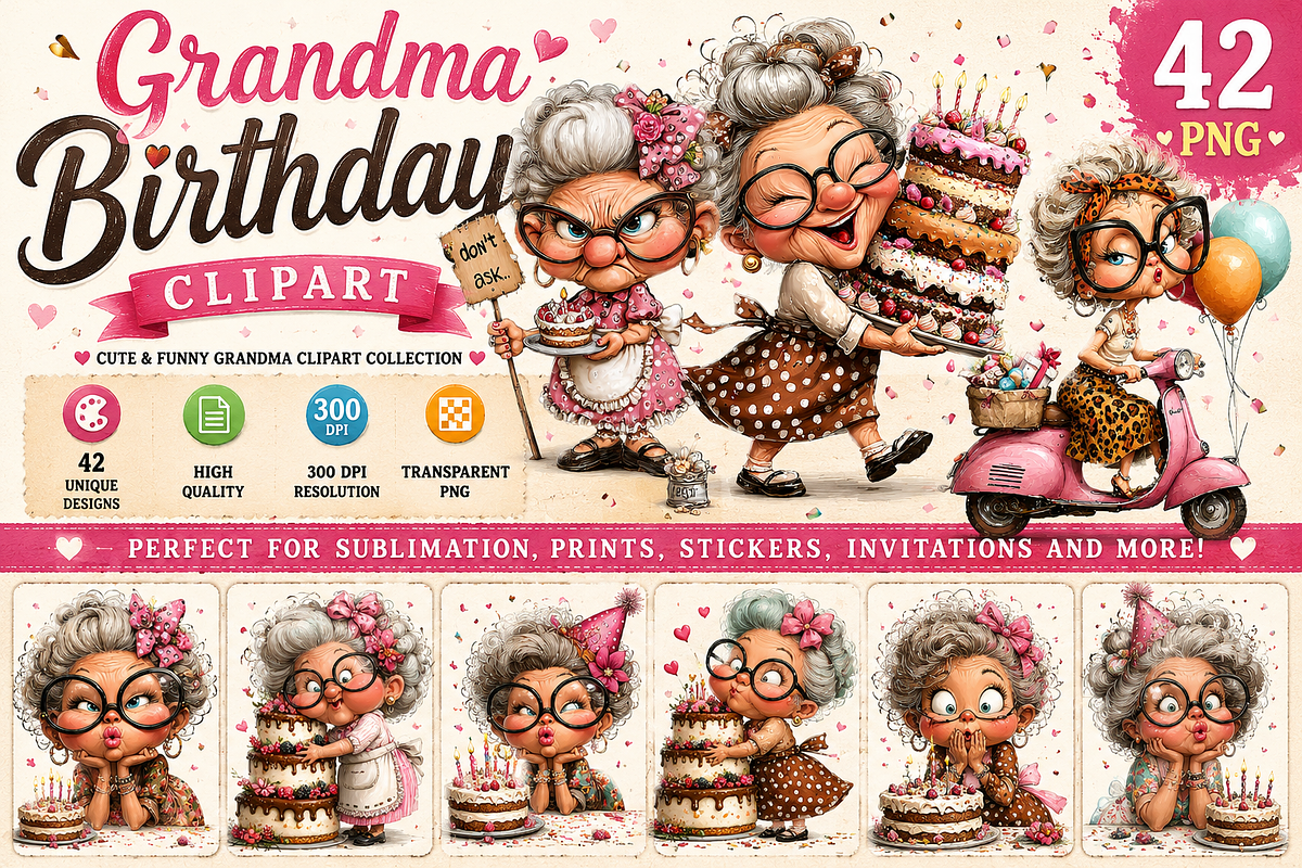 Sassy Grandma Birthday Clipart, a Person Illustration by fashionaddict (Photo 1 of 7)