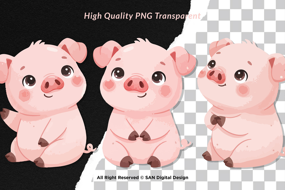 15 Bundle Watercolor Baby Pig Pink, an Animal Illustration by Morspective (Photo 2 of 8)