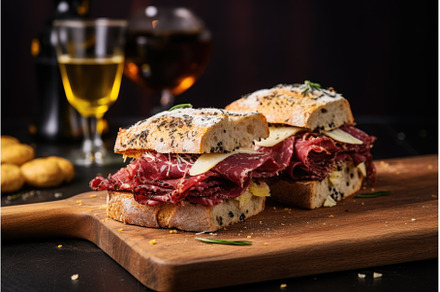 ciabatta sandwich with pastrami, a Food & Drink Photo by Sergey Kotenev