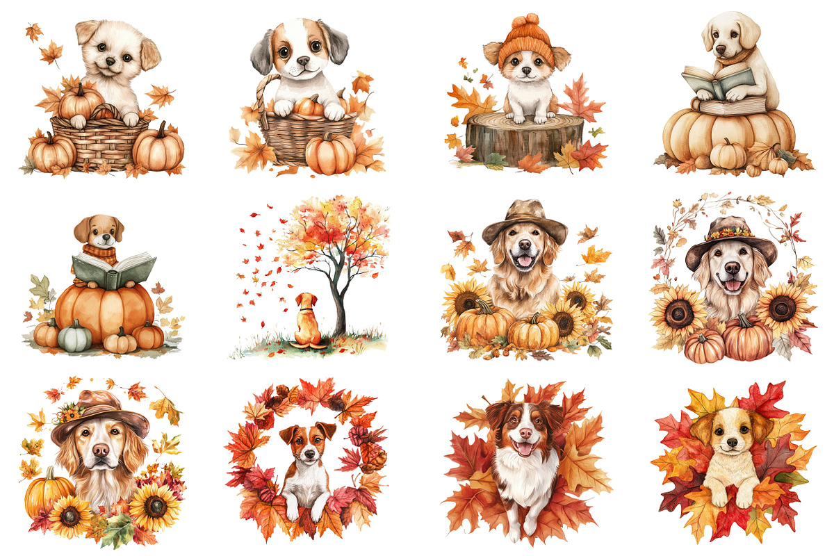 Cute Autumn Dog Sublimation Clipart, an Illustration by CitraGraphics (Photo 2 of 7)