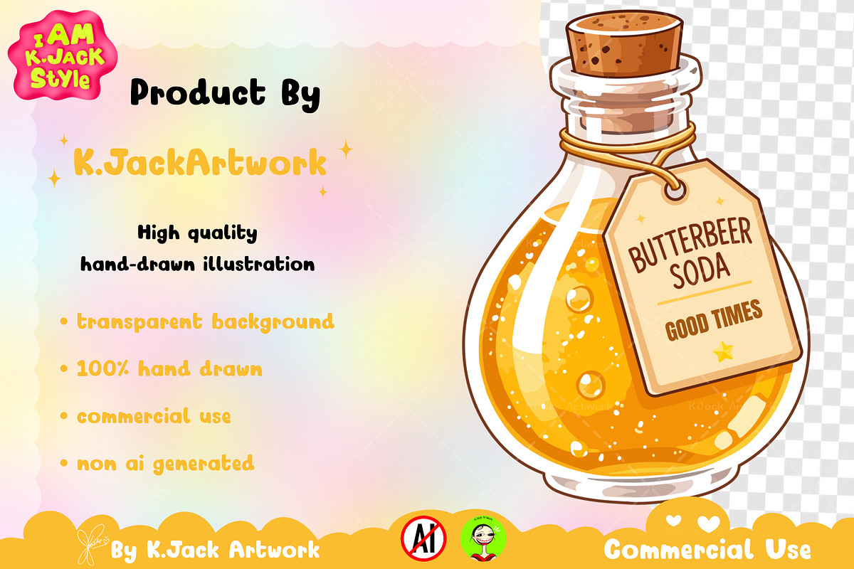 Cute ButterBeer Soda Clipart PNG, a Food Illustration by K.JackArtwork (Photo 3 of 4)