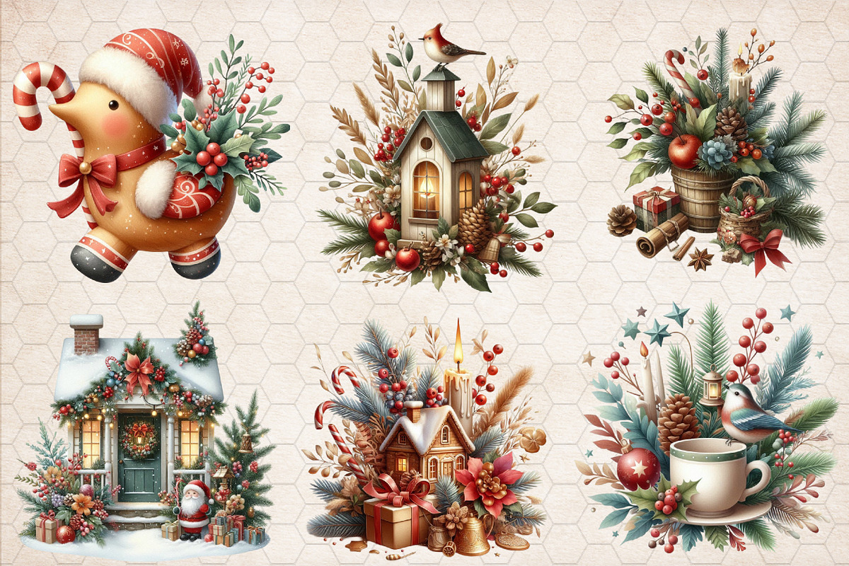 Rustic Christmas Clipart Bundle, a Work Illustration by SinaCreation (Photo 5 of 5)