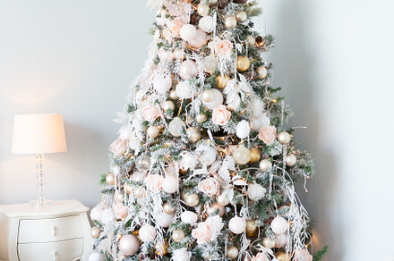 Christmas tree with white and light containing atmosphere, background, and
