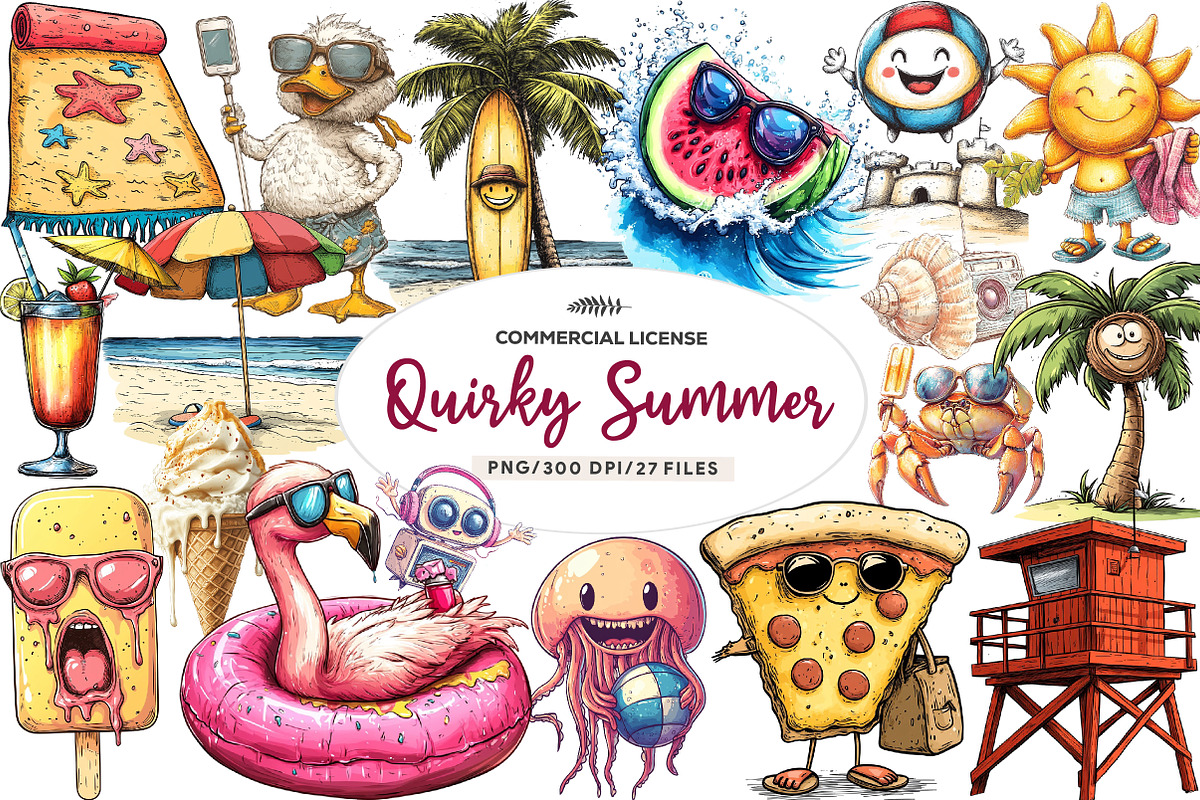 Quirky Summer Beach Day Clipart, an Illustration by CreationArt (Photo 1 of 9)