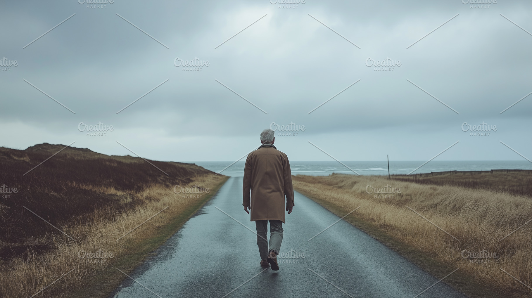 Rear view on a man walks on a road, a Person Photo by MistyDay